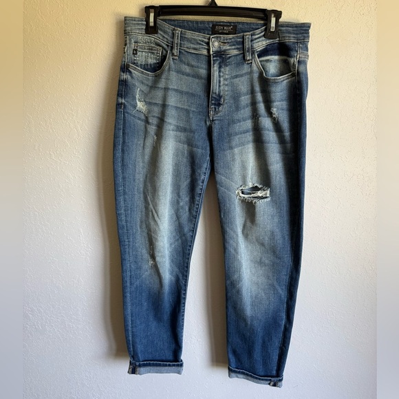 Judy Blue Distressed Mid Wash Denim Boyfriend Fit Jeans Womens 30 Stretch - Picture 1 of 6
